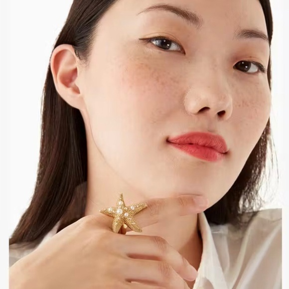 Kate‎ Spade Sea Star gold plated pearl adorned Starfish Ring new - Picture 5 of 5